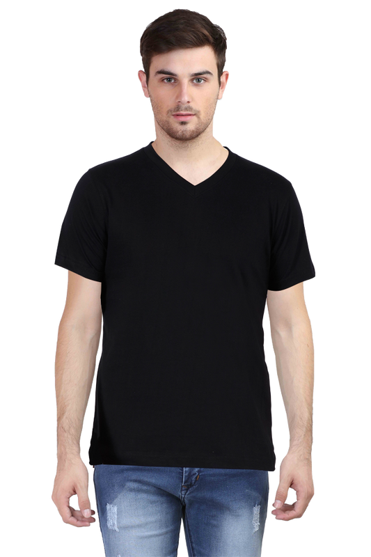 Men's Solid V Neck T-Shirt - Half Sleeve